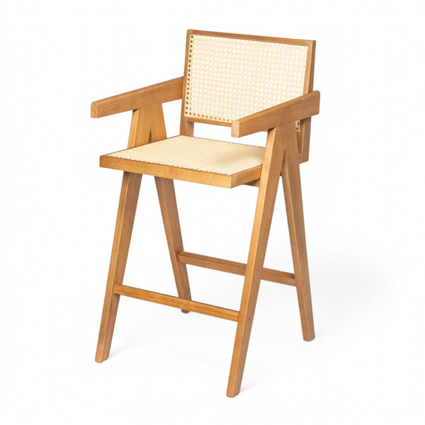 English Elm Christopher Knight Home® - 27'', Modern minimalist bar stool set of 2 with cane PE rattan seats, solid rubberwood frame, durable craft finish Natural N780P237929N