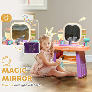English Elm Qaba Kids Vanity Set - Interactive Toddler Makeup Table With Led Mirror, Music & 23 Accessories W2225P249755-GIGA