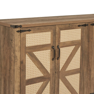 English Elm 65-Inch Slate Gray 3D Faux Rattan Sideboard with Barn-Style Doors, Magnetic Closure & Adjustable Shelves Oak W2702P184359
