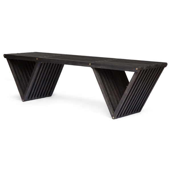English Elm Metropol Solid Acacia Outdoor Bench with Open Slat Seat and Geometric Hardwood Base N769P371877G