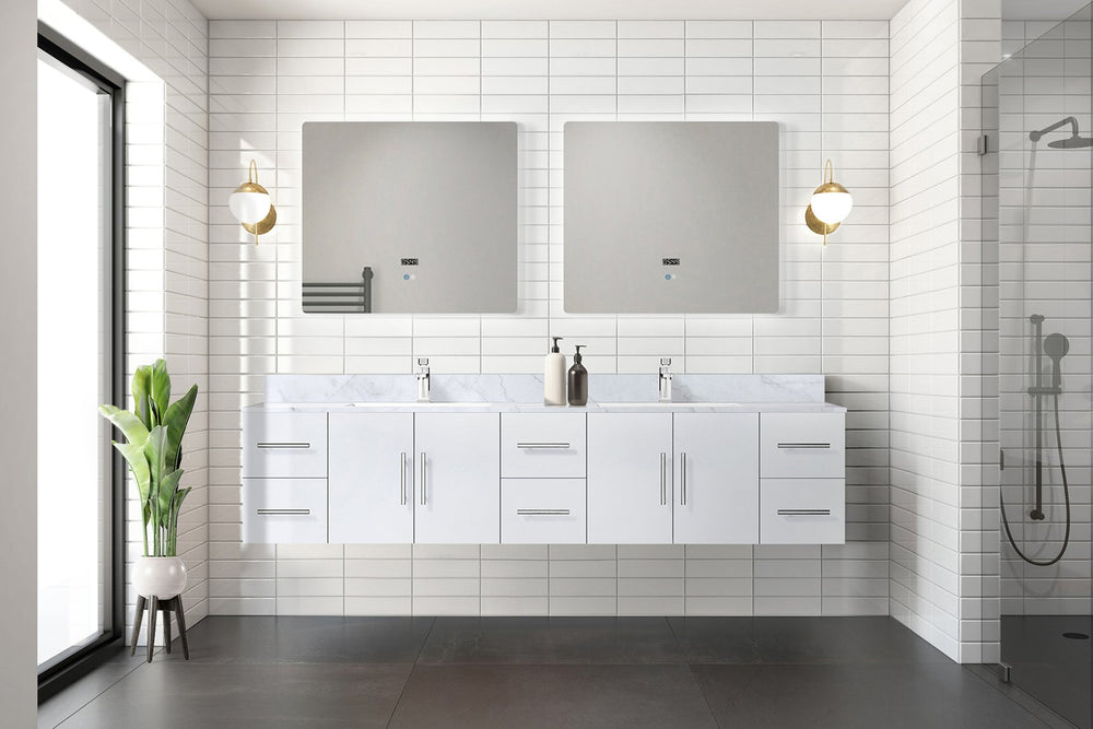 English Elm Glossy Double Bath Vanity 84" W X 22" D With Durable Carrara Marble Top & Led Mirrors For Elegance B2731S00837