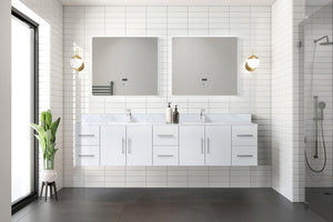 English Elm Glossy Double Bath Vanity 84" W X 22" D With Durable Carrara Marble Top & Led Mirrors For Elegance B2731S00837