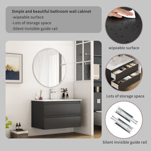 English Elm 32-Inch Wall-Mounted Bathroom Vanity & Ceramic Sink Combo - Soft-Close Drawers, Easy Install! W3151S00046