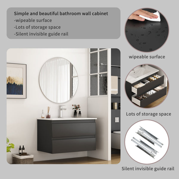 English Elm 32-Inch Wall-Mounted Bathroom Vanity & Ceramic Sink Combo - Soft-Close Drawers, Easy Install! W3151S00046