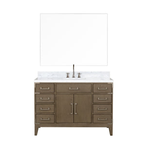 English Elm Grey Oak Single Bath Vanity with Carrara Marble Top, Chrome Faucet & 46" Mirror, Durable Wood Finish B2731S02020