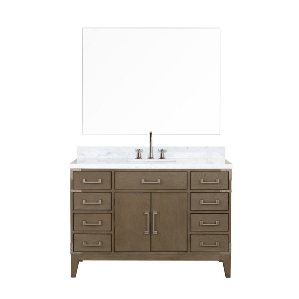 English Elm Grey Oak Single Bath Vanity with Carrara Marble Top, Chrome Faucet & 46" Mirror, Durable Wood Finish B2731S02020