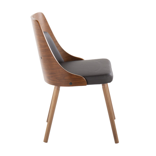 English Elm Anabelle Mid-Century Dining Chair Set of 2 — Walnut Bent Wood Frame, Brown Faux Leather Upholstery, Cozy Plush Seating B202P223420