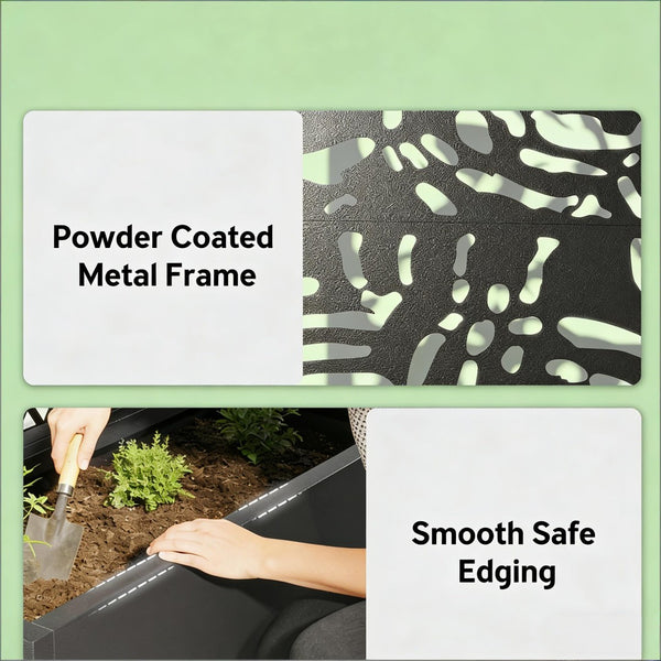 English Elm Raised Metal Garden Bed with Tall Diamond Trellis Powder Coated Outdoor Privacy Planter T3971P455101