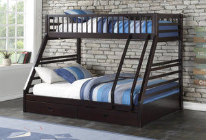 English Elm Jason Twin/Full Bunk Bed with Built-In Storage Drawers, Solid Wood Frame, Slatted Guardrail Design Espresso 85.5 L x 20.1 W x 12.4 H B2726S00488
