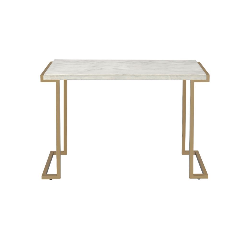 English Elm Faux Marble Top Sofa Table with Champagne Metal Base, Modern Open Return Design, Sleek Contemporary Accent B016P317152