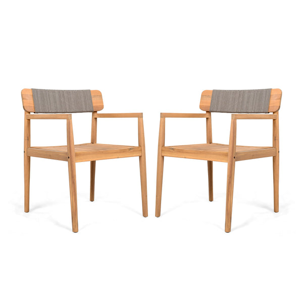 English Elm Christopher Knight Home® - CREATIVE Braided Acacia Wood Outdoor Dining Chairs with Armrests, Weather-Resistant Rope, Durable Seating Grey,Teak N770P269704G