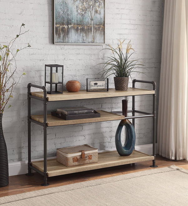 English Elm Brantley Industrial Bookshelf with Water Pipe Metal Frame, Powder-Coated Finish & 3 Wide Shelves Sand 50 L x 22 W x 5 H B2726S00193