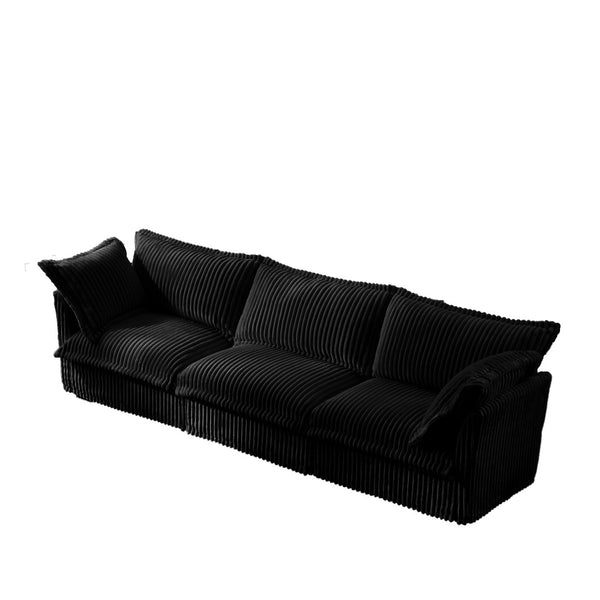 English Elm Slipcovered 3-Seater Sofa - Luxurious Black Corduroy Couch With Removable Covers & Plush Comfort W3041S00096-GIGA