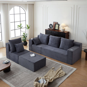 English Elm Deep Seat Corduroy Modular Cloud Couch - Oversized Comfort, Cup Holders & No Assembly Needed! W848S00052