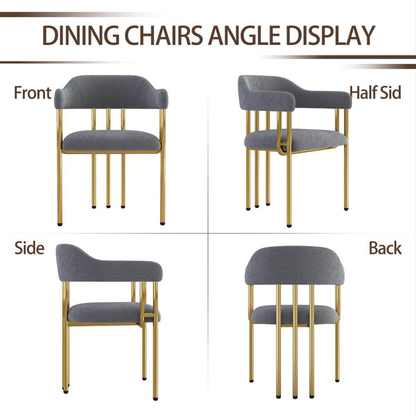 English Elm Dining Chair with Gold Tone Steel Legs Upholstered in Textured Fabric for Modern Homes Grey W1567P344006