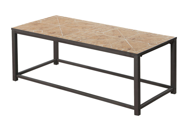 English Elm Coffee Terracotta Tile Coffee Table 42" Rectangular Accent Cocktail Table Brown Metal Base, Transitional Design B2710P219208