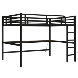 English Elm Metal Queen Loft Bed With Integrated Desk, Power Outlet & Led Lights - Space-Saving Black Design W1580S00107