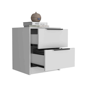 English Elm Kaia Nightstand with Two Smooth-Glide Drawers, Aluminum Handles, Compact Stain-Resistant Finish White 22.4 L x 21.7 W x 6.3 H B20091876