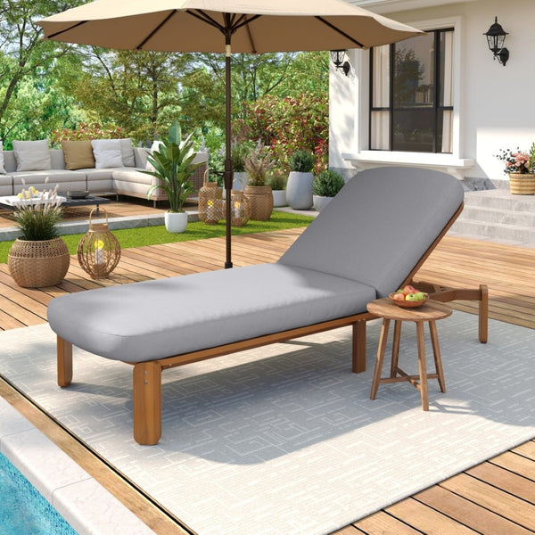English Elm Outdoor Acacia Wood Chaise Lounge Reclining Patio Chair with Cushion for Poolside Grey N719P445623A