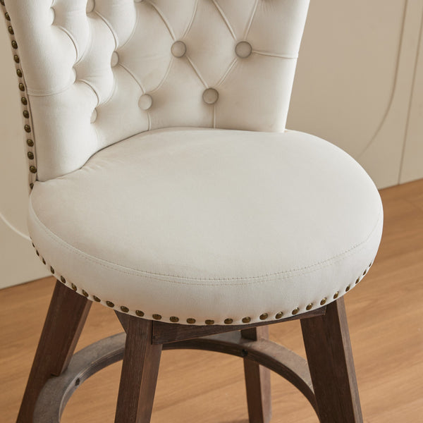 English Elm 26" Velvet Swivel Counter Stools Set of 2 with Tufted Back, Foam Cushion & Solid Wood Legs Beige W1143P362518