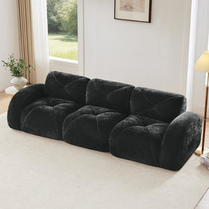 English Elm 110''boneless Velvet Sectional Sofa Modular Cloud Seating with Tufted Cushions for Living Rooms Black W714S01626