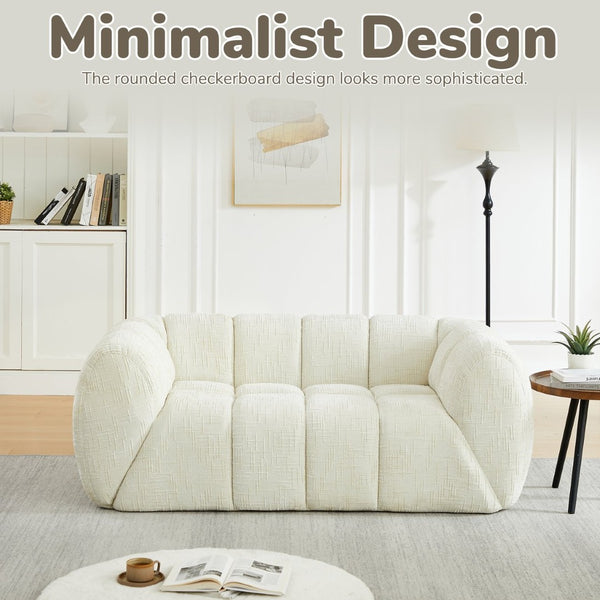 English Elm Chenille Cloud Sofa with Quilted Checkered Cushions and Piano Key Backrest Design Beige W834P442225