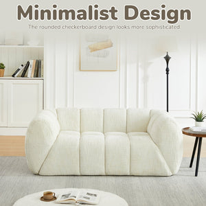 English Elm Chenille Cloud Sofa Quilted Checkered Seat Pure Foam Deep Cushion Contemporary Living Room Beige W834S00638
