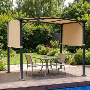 English Elm Backyard European Pergola with Retractable Uv Canopy and Powder Coated Steel Frame T3971S00232