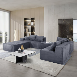English Elm 8-Piece Modular U-Shaped Sectional Sofa with Oversized Chaise and Bed, Corduroy Luxury, No Assembly Needed Grey W3163S00041