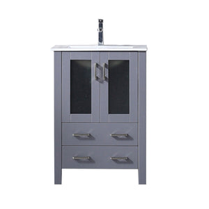 English Elm Dark Grey Bath Vanity With White Ceramic Top & Chrome Faucet Set – Modern & Compact Storage Solution B2731P260507