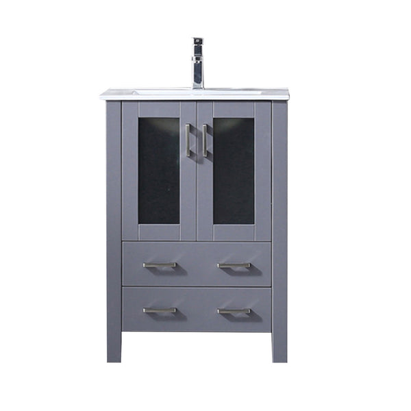 English Elm Dark Grey Bath Vanity With White Ceramic Top & Chrome Faucet Set – Modern & Compact Storage Solution B2731P260507