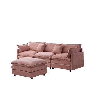 English Elm 105" L-shaped Chenille Sectional with Ottoman Pocket Spring Living Room Sofa Pink W1097S00232