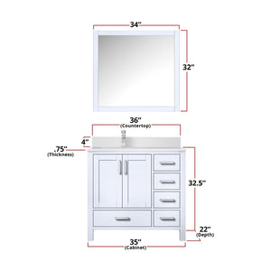 English Elm White Bath Vanity Set With Left Offset Cultured Marble Top, Chrome Faucet & Matching Mirror 36" W B2731S01328-GIGA