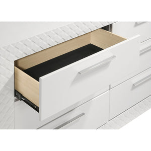 English Elm Pierce Six Drawer Diamond Embossed Dresser with Sleek High Sheen Finish for Modern Bedrooms Gloss White B062P447669