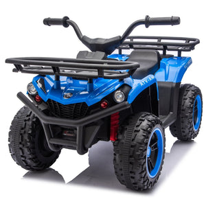 English Elm 24v Dual Motor Kids Atv Ride on with Led Lights Bluetooth Storage Racks Off Road Blue W1578P390449