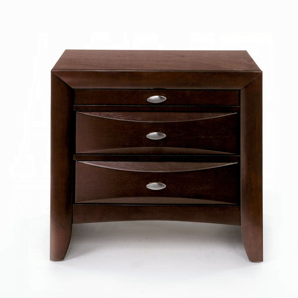 English Elm 1pc Espresso Finish Nightstand with 2 Drawers & Pull-Out Tray, Dovetail Joinery, Beveled Fronts B2741P321720
