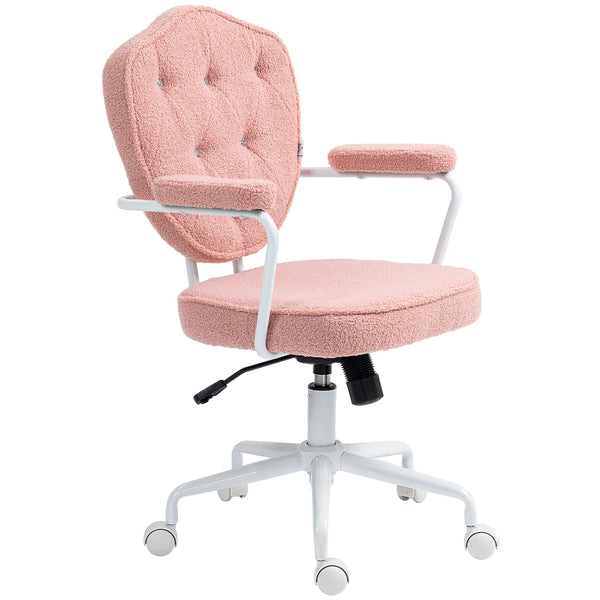 English Elm Homcom Plush Pink Swivel Chair With Teddy Bear Fleece, Rhinestone Accents For Cozy Home Office Comfort W2225P250013