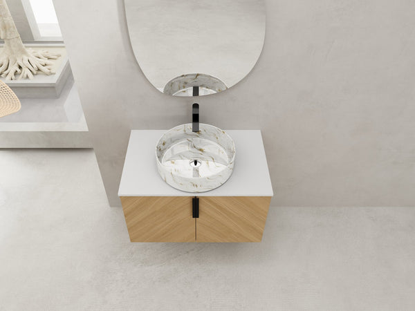 English Elm 30" Stylish Wall-Mounted Bathroom Vanity With Ceramic Sink, Soft-Close Doors & Modern Design W999S00445