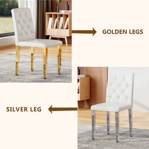 English Elm 4-pack PU dining chairs with ergonomic buckle backrest, high-density sponge seat, gold metal legs elegant luxury White+Gold W1151P295709
