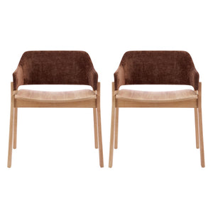 English Elm Upholstered Arm Dining Chairs Brown Fabric Rubberwood Frame Farmhouse Set of 2 N768P391167B