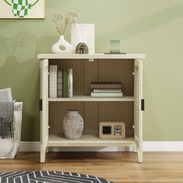 English Elm Hollow-Carved 2 Door Accent Cabinet with Adjustable Shelves, Anti-Tip Sideboard for Entryway Living Room Bedroom (36.11"L x 18.12"W x 7.68"H) W688P225282
