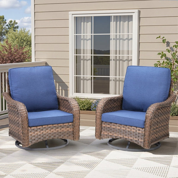 English Elm Patio Wicker Swivel Glider Rocker Set of 2 All Weather Resin Woven Porch Chairs Blue T3773P417373