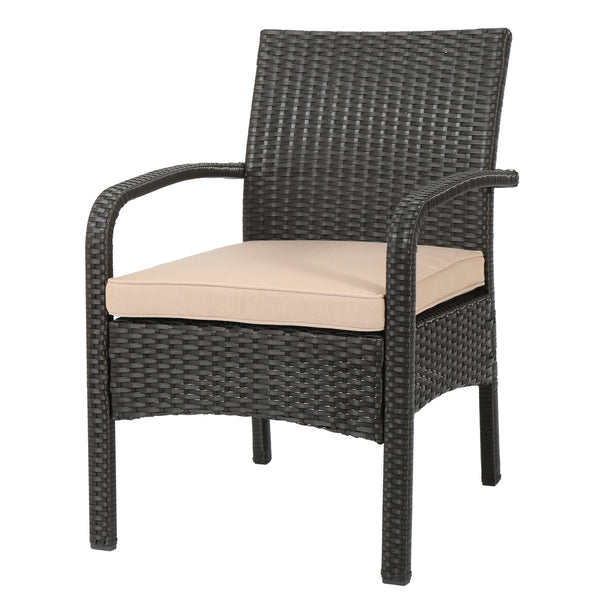 English Elm Christopher Knight Home® - CORDOBA PE Rattan Wicker Chair with Iron Frame and Waterproof Cushion for Durable Outdoor Seating Brown+Tan 57459.00BRN