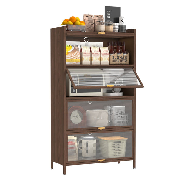 English Elm 57'' Tall Metal 4 Flip Doors Cabinet Walnut - Durable Steel, Space-Saving 4-Tier Storage for Home & Office W3387P363520