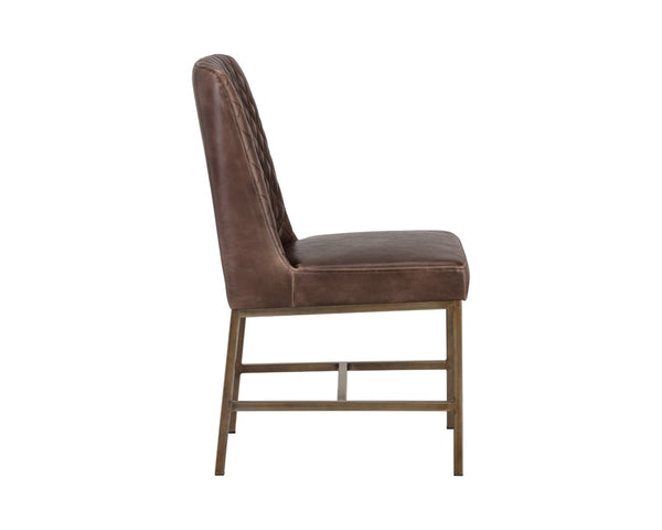 Sunpan LEIGHLAND DINING CHAIR - Timeless Tufted Elegance with Antique Brass Frame for Sophisticated Spaces Brown 104911