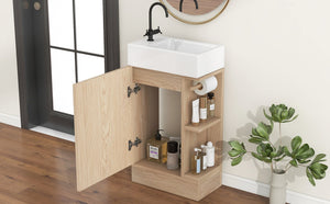English Elm 18.6" Bathroom Vanity with Sink and Ceramic Top, MDF Cabinet with Door, TP Holder & Shelf Natural N725P212181N