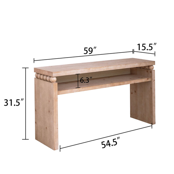 English Elm 59in Modern Rustic Console Table with Open Shelf & Bead Detail, Narrow 15.5" Depth Entryway Accent Bitte W2729P270746