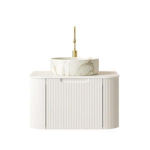 English Elm Dina Floating Bathroom Vanity with Sintered Stone Top and Crystal Glass Basin White W2615S00431