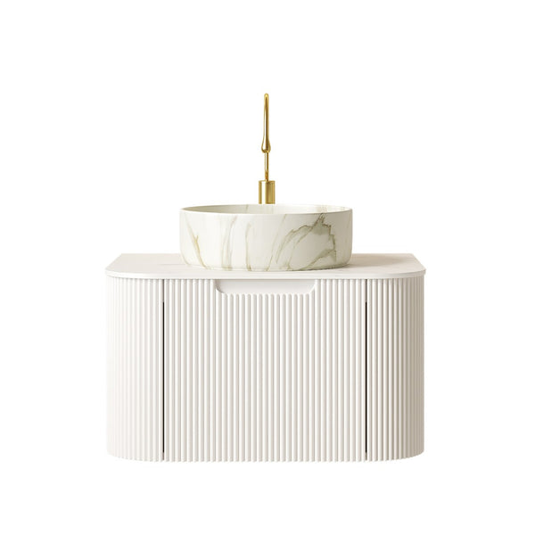 English Elm Dina Floating Bathroom Vanity with Sintered Stone Top and Crystal Glass Basin White W2615S00431