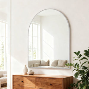 English Elm 30x36 Arched Bathroom Mirror with Anti-Rust Metal Frame, Shatterproof HD Glass, Easy Install Silver W2203P387491